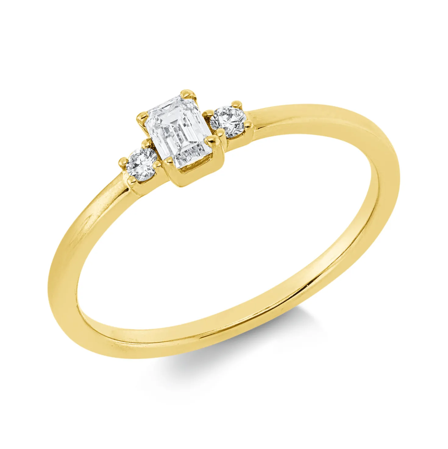 Ring aus 750 Gold Gelbgold 3 Diamanten 0,23ct TW-SI B:4mm 4er-Krappe