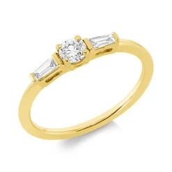 Ring aus 750 Gold Gelbgold 3 Diamanten 0,31ct TW-SI B:3,7mm 4er-Krappe