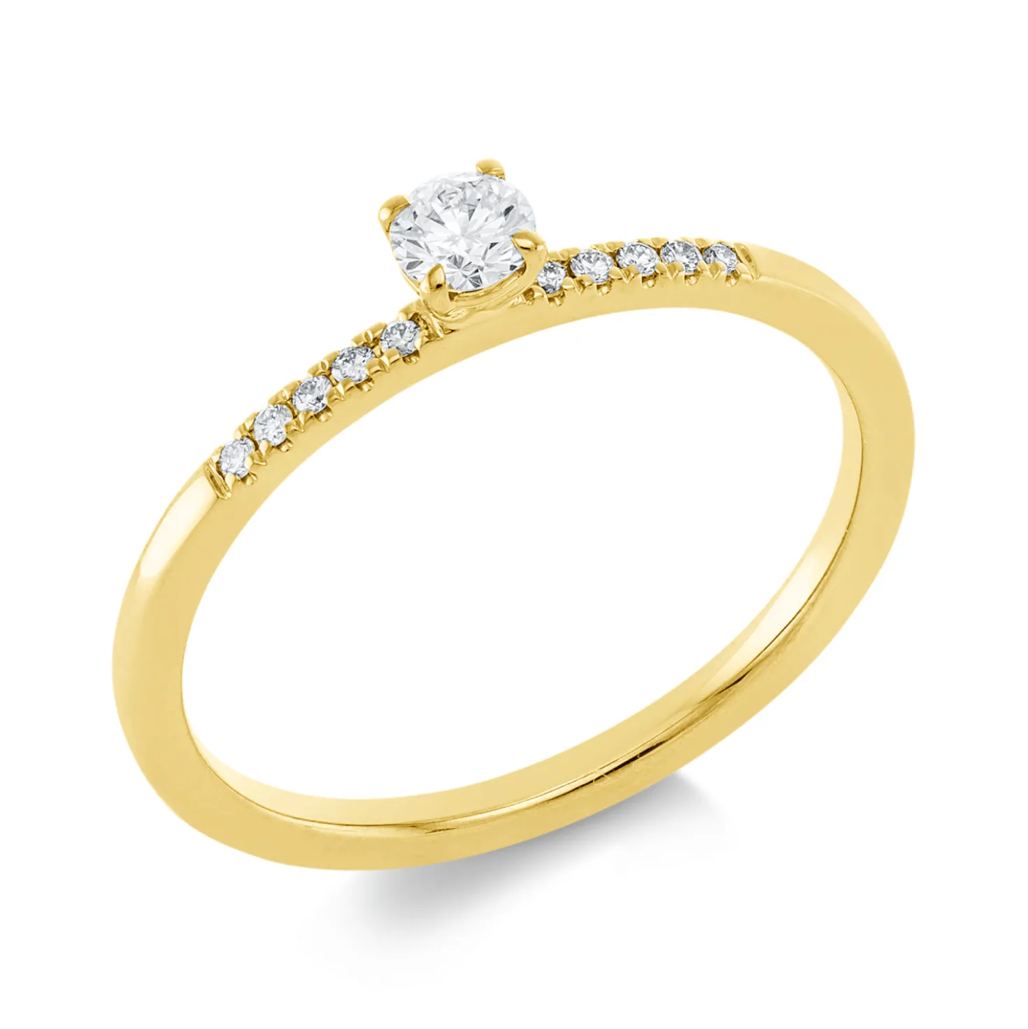Ring aus 750 Gold Gelbgold 11 Diamanten 0,19ct TW-SI B:3,3mm 4er-Krappe
