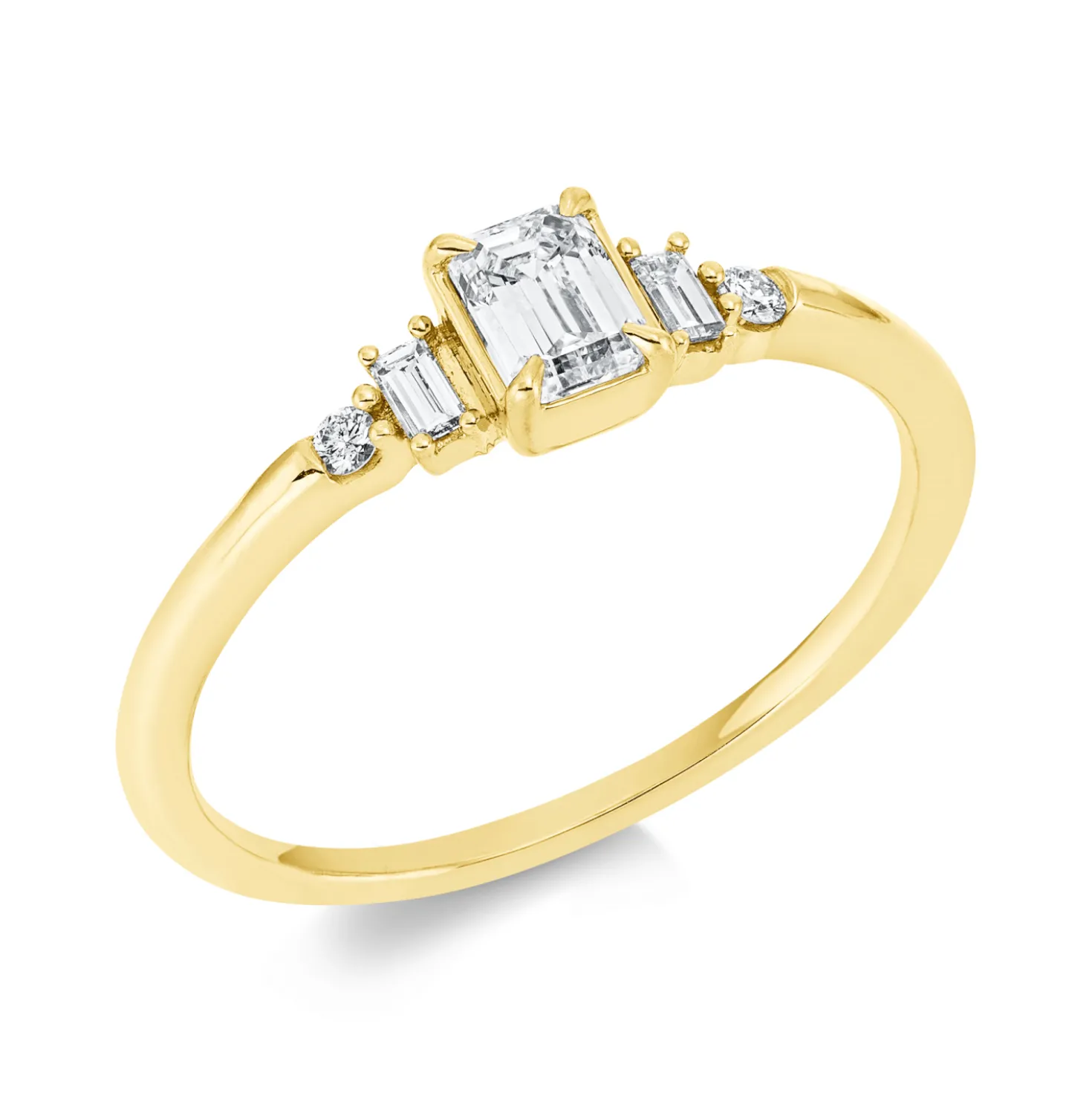 Ring aus 750 Gold Gelbgold 5 Diamanten 0,41ct TW-SI B:5,2mm 4er-Krappe