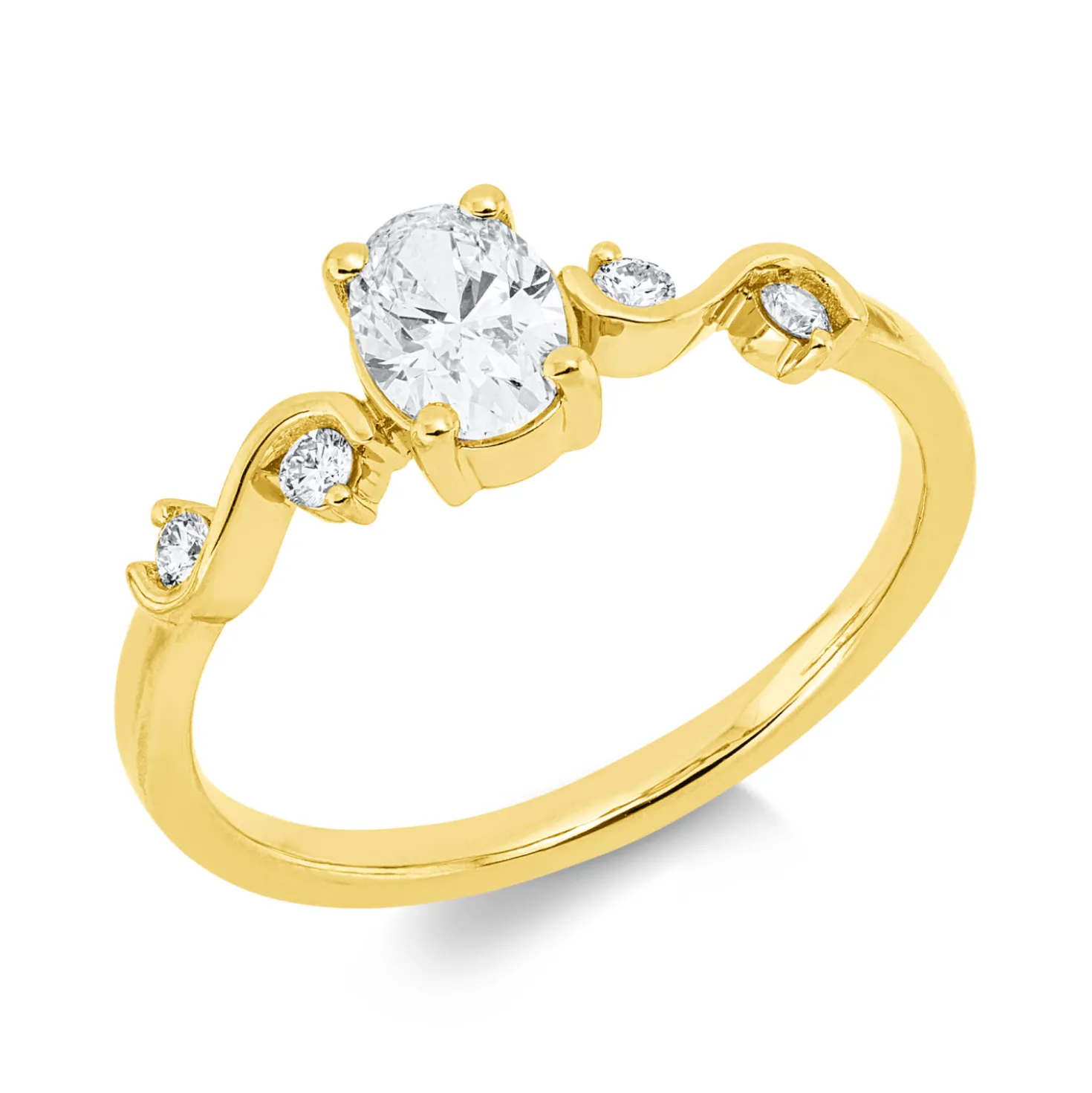 Ring aus 750 Gold Gelbgold 5 Diamanten 0,61ct TW-SI B:6,2mm 4er-Krappe