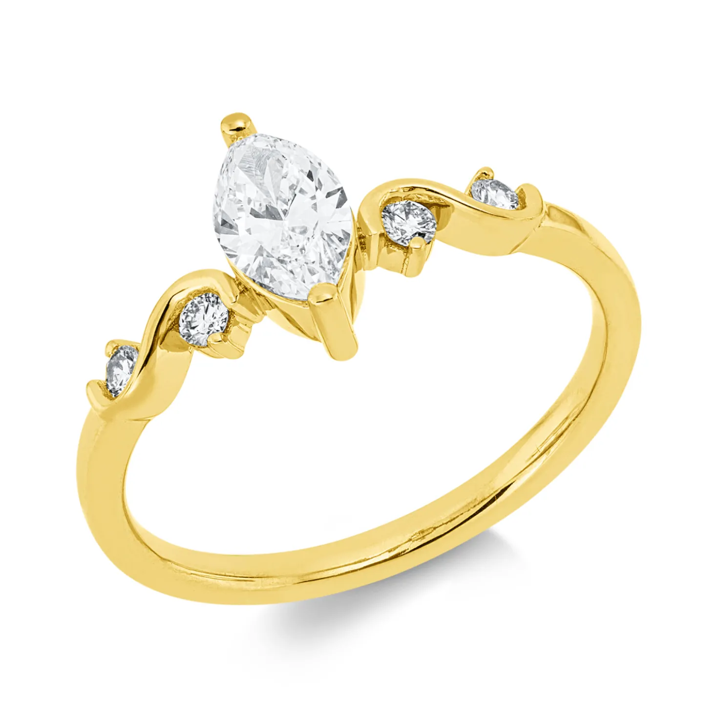 Ring aus 750 Gold Gelbgold 5 Diamanten 0,61ct TW-SI B:8,9mm 2er-Krappe