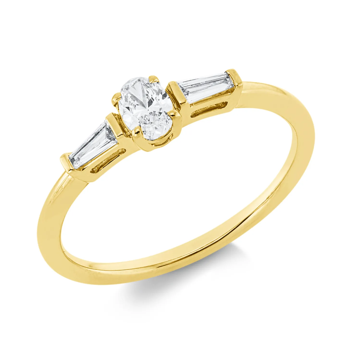 Ring aus 750 Gold Gelbgold 3 Diamanten 0,31ct TW-SI B:4,6mm 4er-Krappe