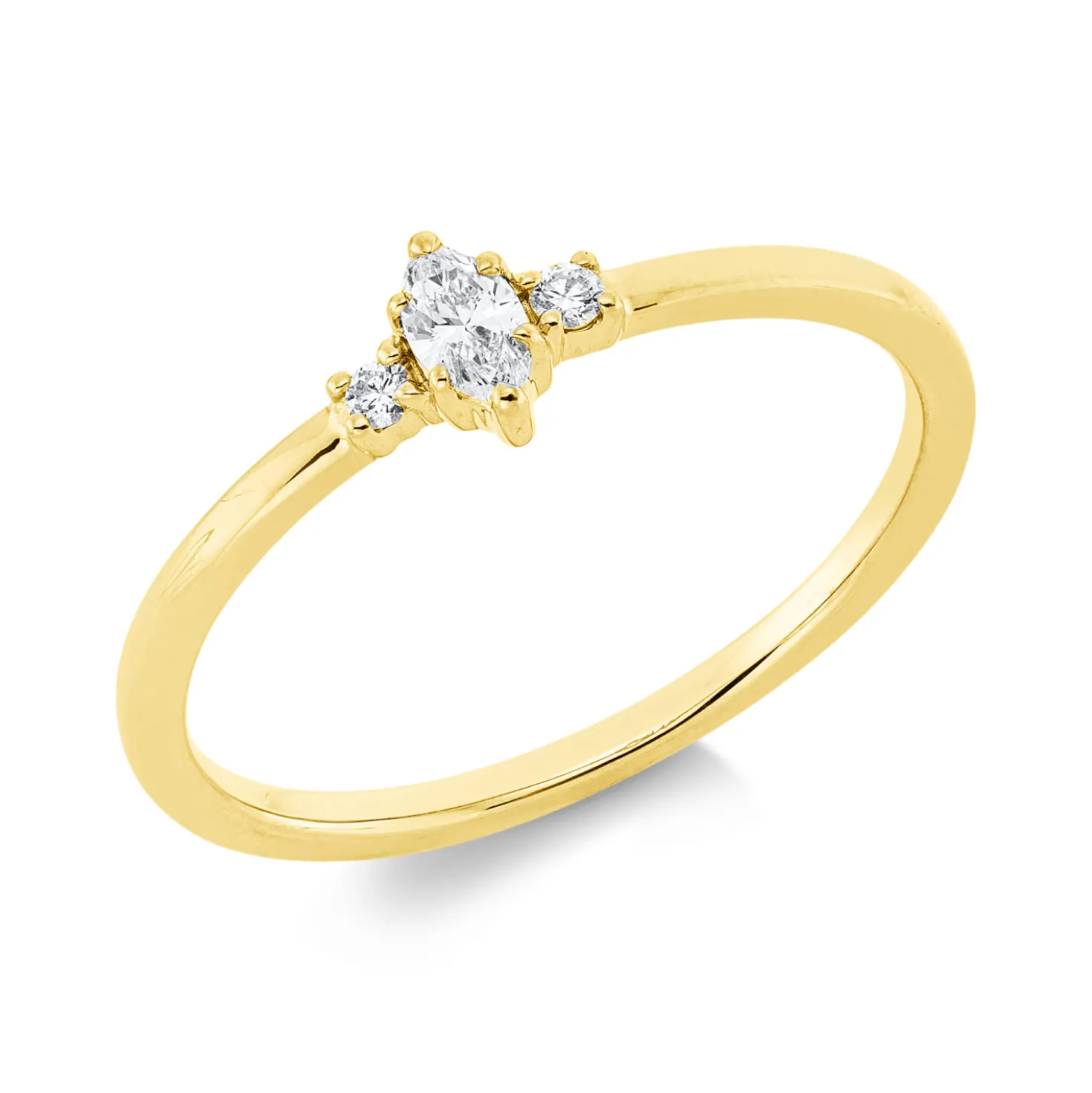 Ring aus 750 Gold Gelbgold 3 Diamanten 0,14ct TW-SI B:4,9mm 6er-Krappe