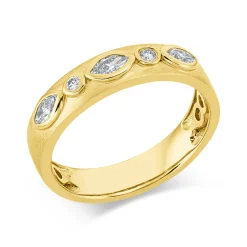 Ring aus 585 Gold Gelbgold 5 Diamanten 0,29ct TW-SI B:4,4mm mattiert Zarge