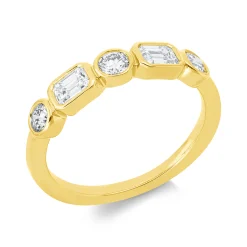 Ring aus 750 Gold Gelbgold 5 Diamanten 0,79ct TW-SI B:4mm Zarge
