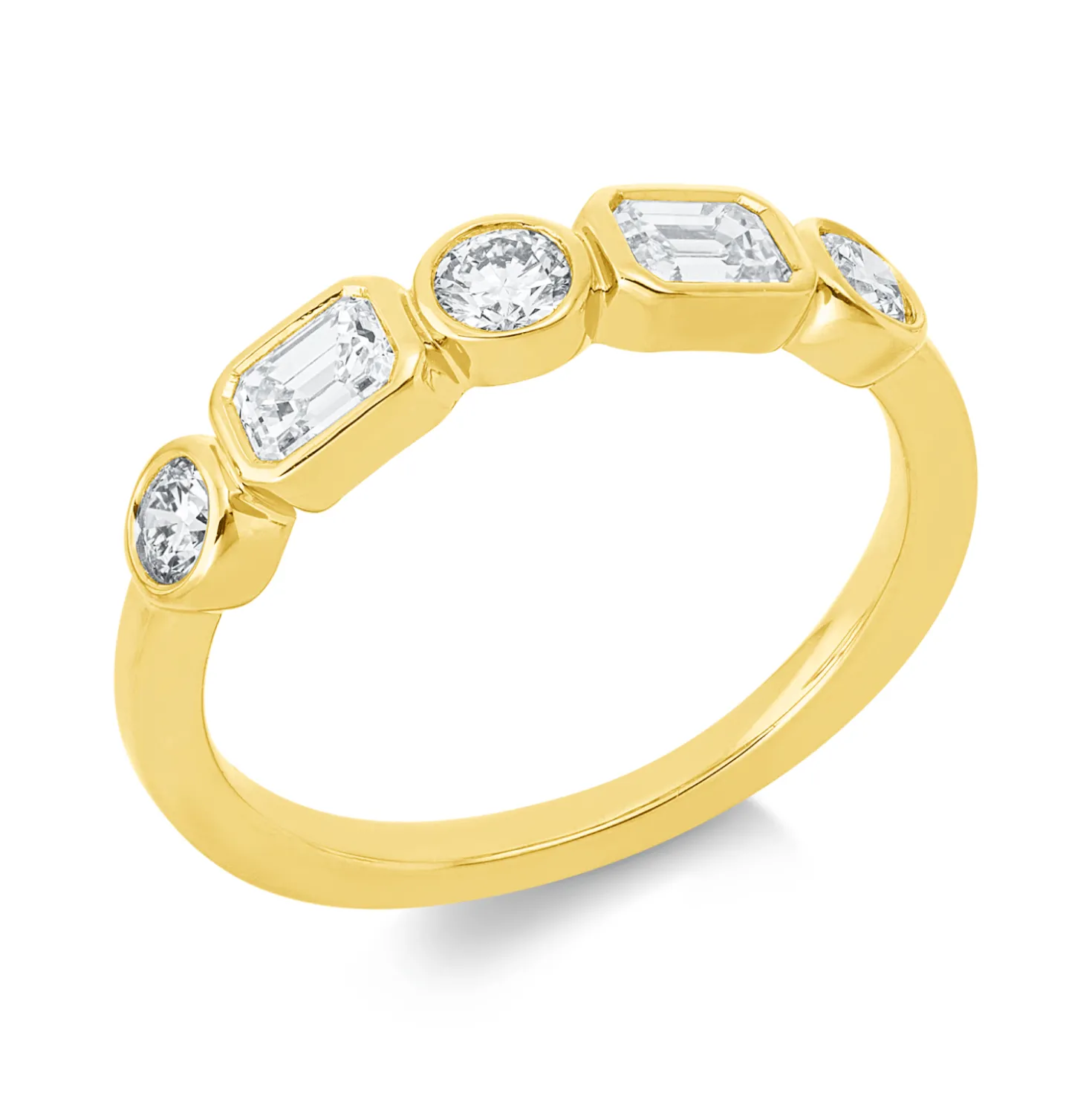Ring aus 750 Gold Gelbgold 5 Diamanten 0,79ct TW-SI B:4mm Zarge