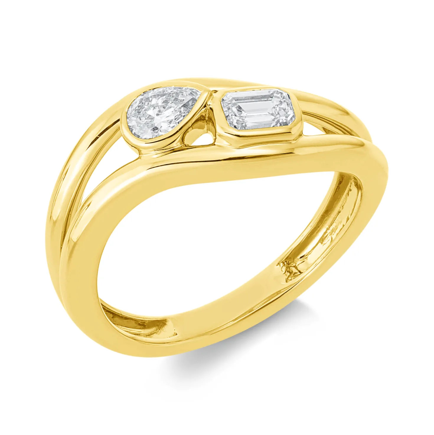 Ring aus 750 Gold Gelbgold 2 Diamanten 0,47ct TW-SI B:8,5mm Zarge