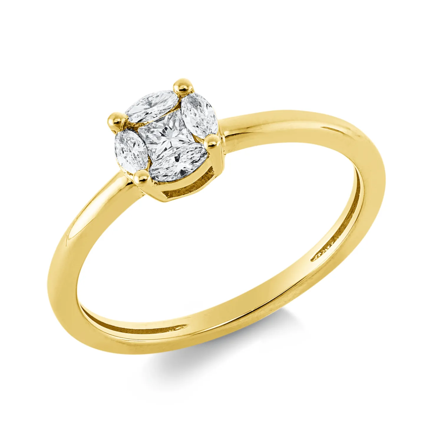 Ring aus 750 Gold Gelbgold 5 Diamanten 0,27ct TW-VSI B:5,7mm