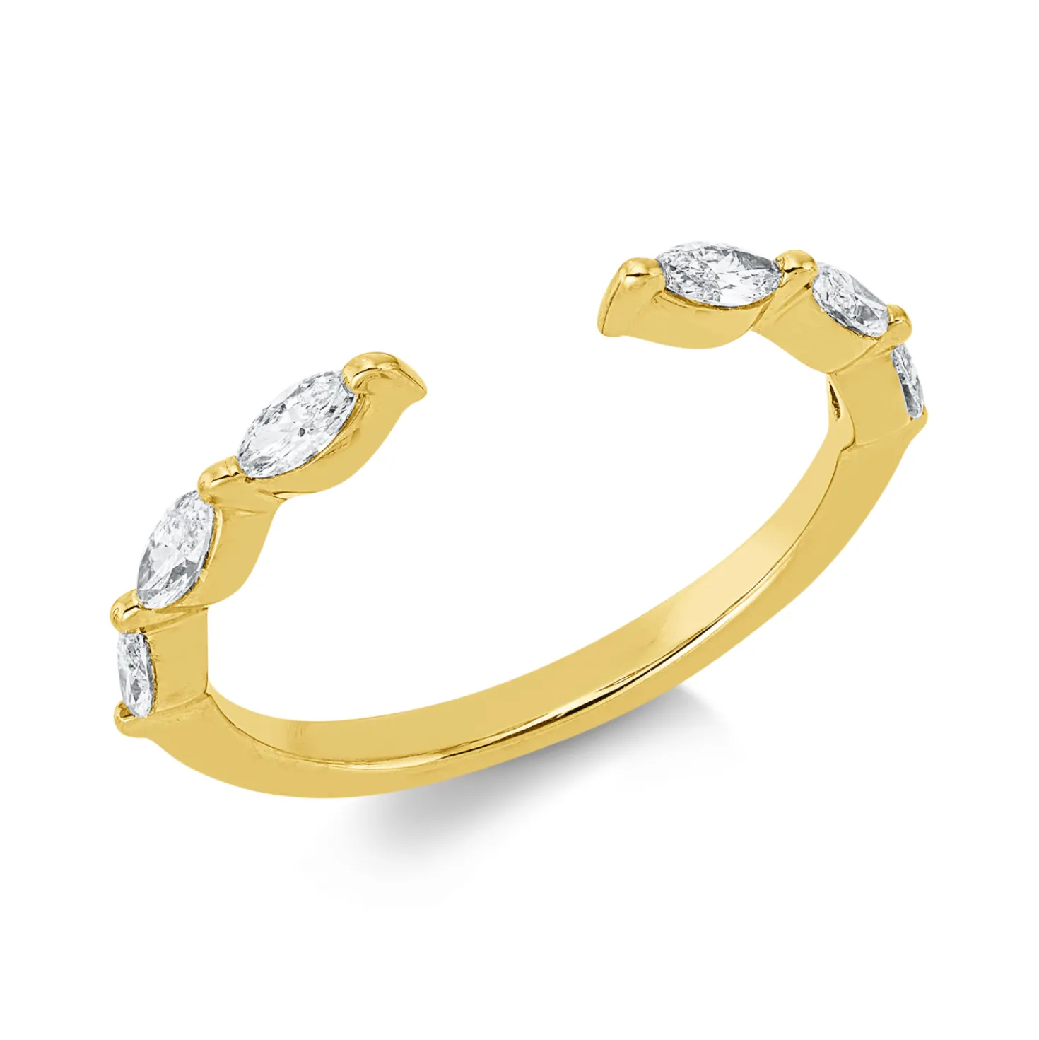 Ring aus 750 Gold Gelbgold 6 Diamanten Navette-Schliff 0,4ct TW-SI B:2,4mm
