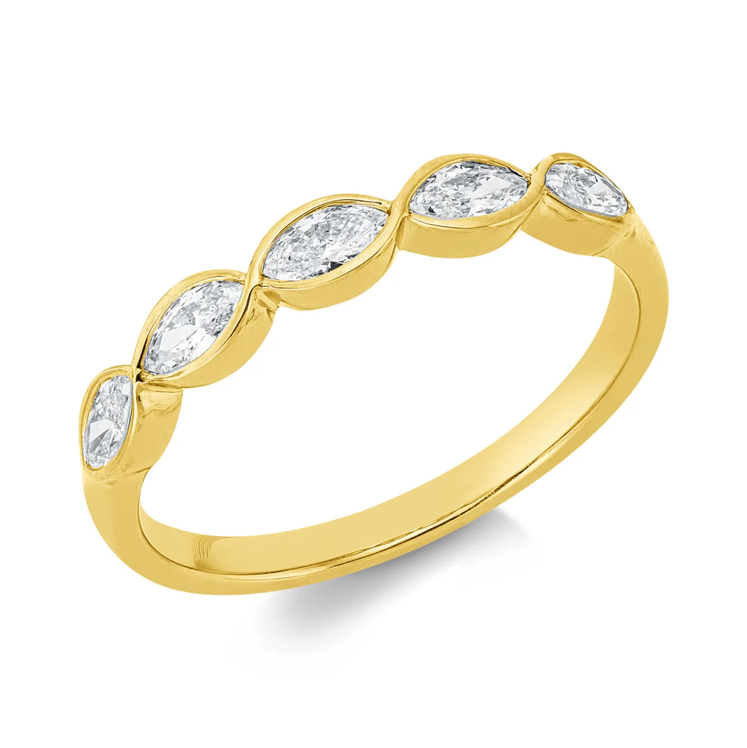 Ring aus 750 Gold Gelbgold 5 Diamanten Navette-Schliff 0,4ct TW-SI B:3,1mm