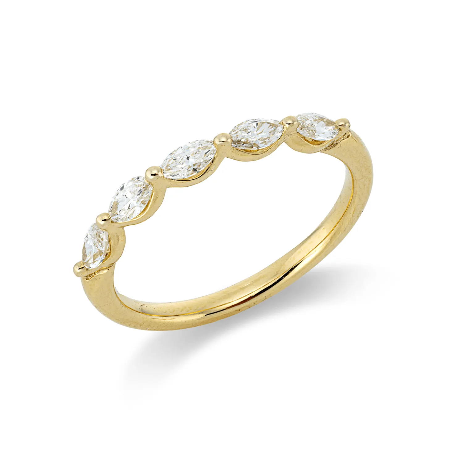 Ring aus 750 Gold Gelbgold 5 Diamanten Navette-Schliff 0,4ct TW-SI B:2,4mm