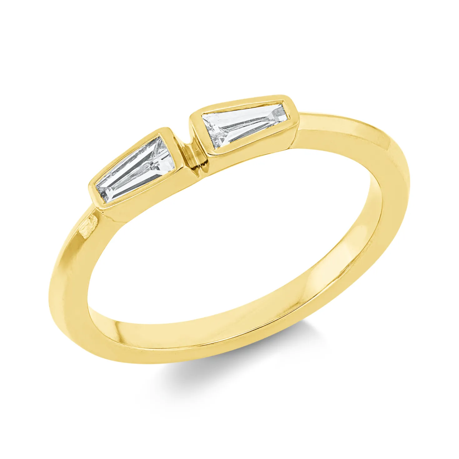 Ring aus 750 Gold Gelbgold 2 Diamanten Trapez-Schliff 0,22ct TW-SI B:3,3mm Zarge