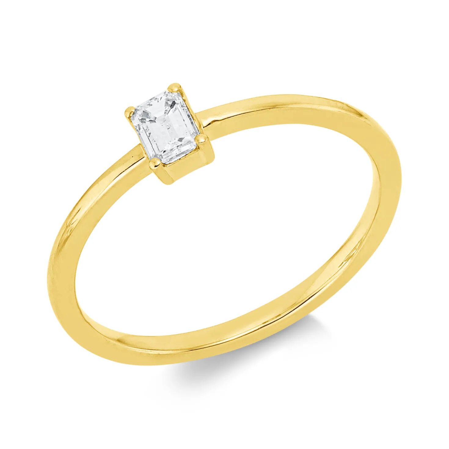 Ring aus 750 Gold Gelbgold Diamant Smaragd-Schliff 0,2ct TW-SI B:4,4mm 4er-Krappe