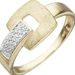Ring aus 585 Gold Gelbgold eismatt 22 Brillanten 0.09Ct W/SI Gürtel-Form Damen