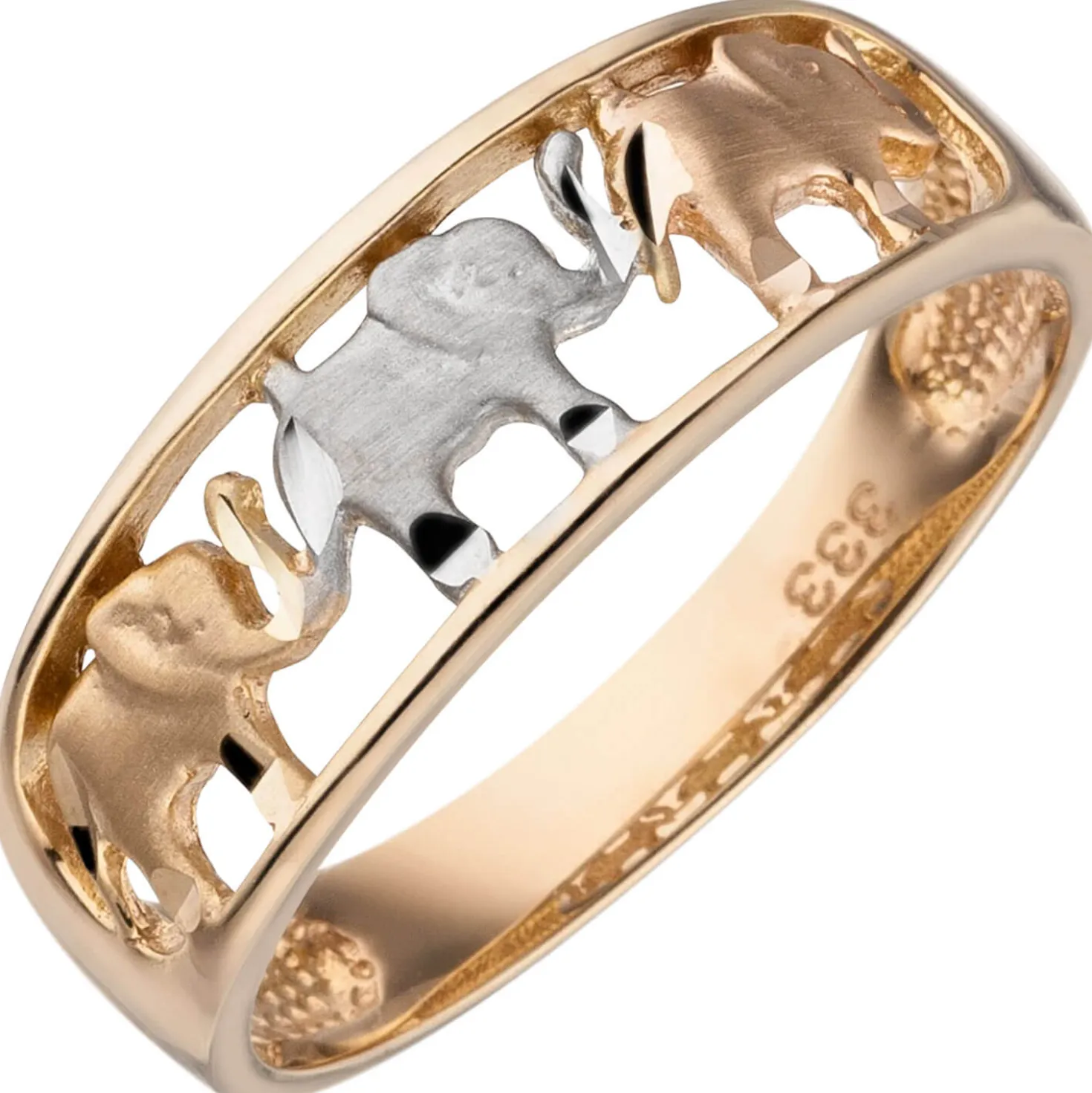 Ring aus 333 Gold Gelbgold 3 Elefanten tricolor B: 6,9mm Fingerring Damen