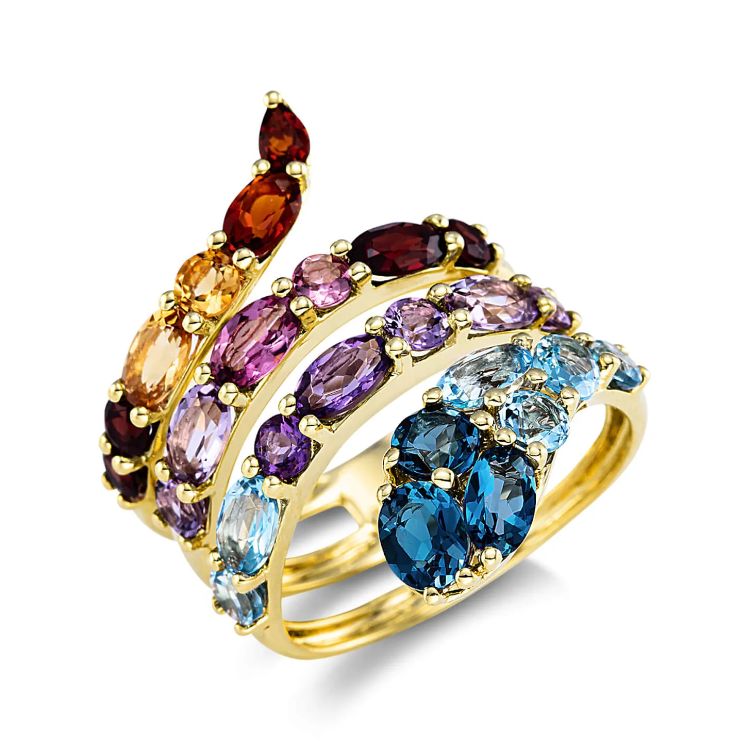 Ring aus 750 Gold Gelbgold 26 Farbsteine 5ct mehrfarbig B:25mm