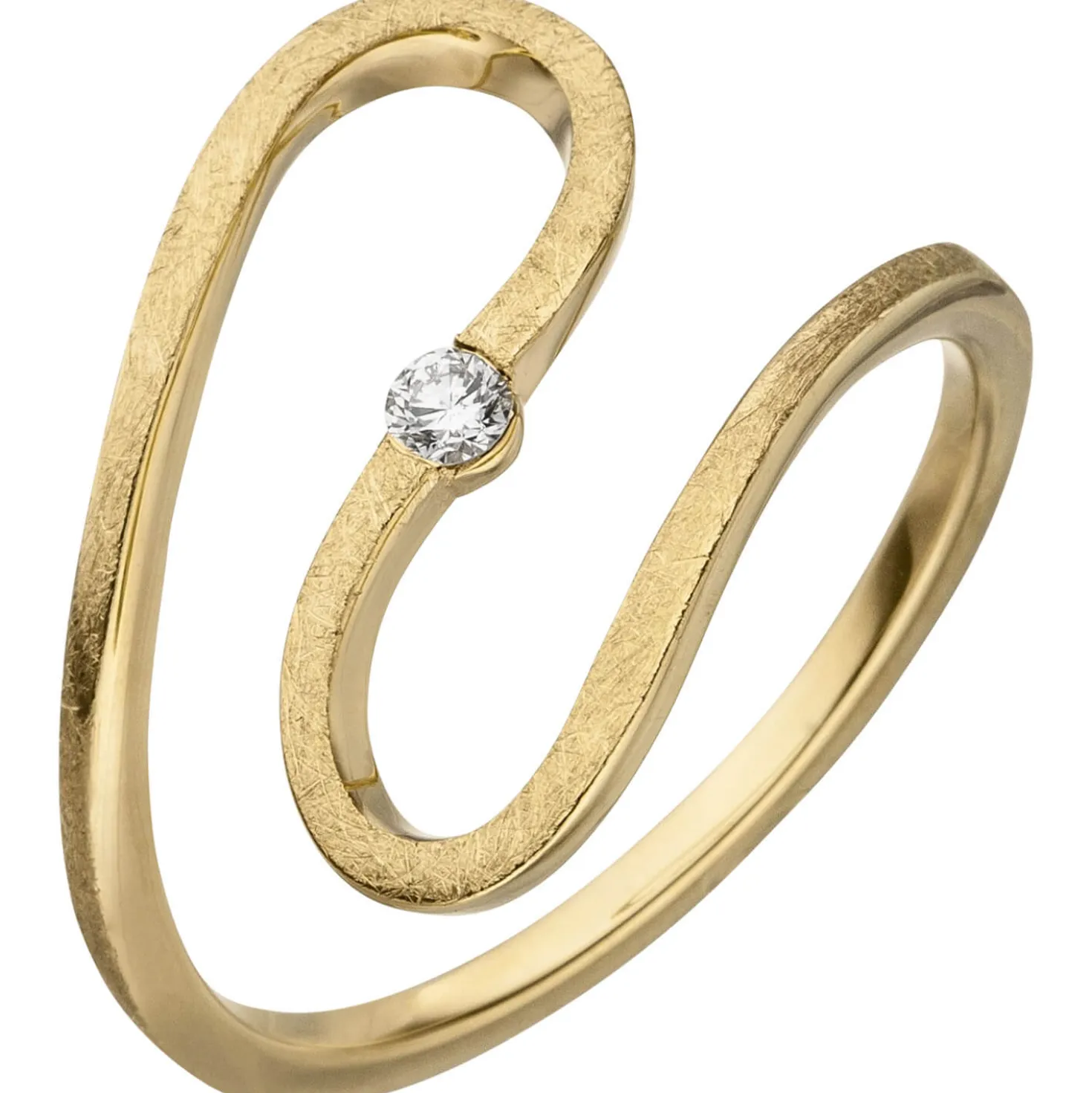 Ring aus 585 Gold Gelbgold gewellte Form Brillant 0,05 Ct Fingerring Damen