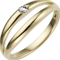 Ring aus 585 Gold Gelbgold mit Diamant Brillant 0,07ct Fingerring Damen
