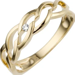 Ring aus 585 Gold Gelbgold mit Diamant Brillant 0,02ct Fingerring Damenring