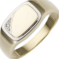 Ring aus 585 Gold Gelbgold mit Diamant 0.005Ct Brillant flach glänzend