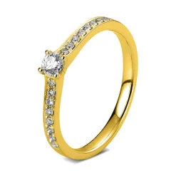 Ring aus 585 Gold Gelbgold mit 17 Diamanten Brillanten 0,29 Ct. 4er-Krappe