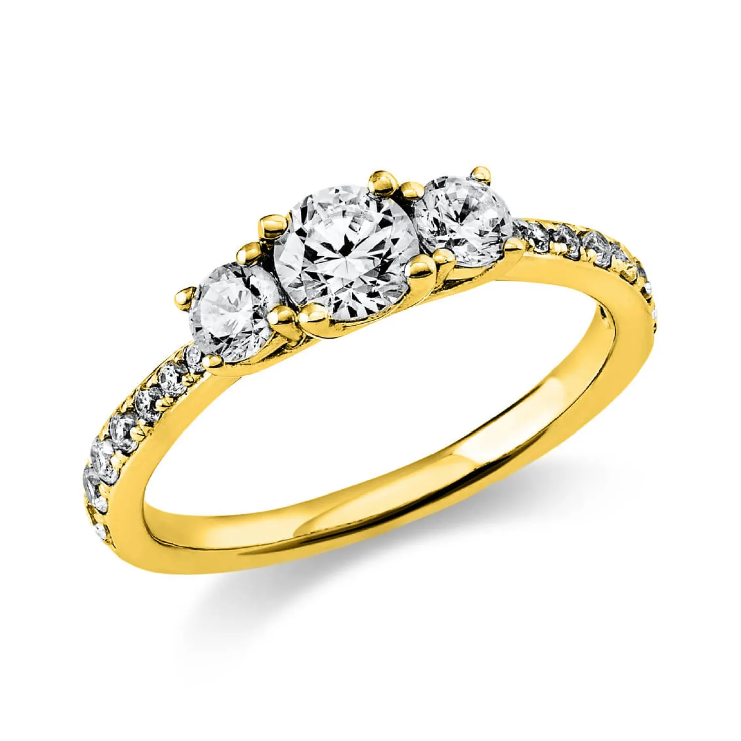 Ring aus 585 Gold Gelbgold mit 17 Diamanten Brillanten 0,94 Ct. 4er-Krappe