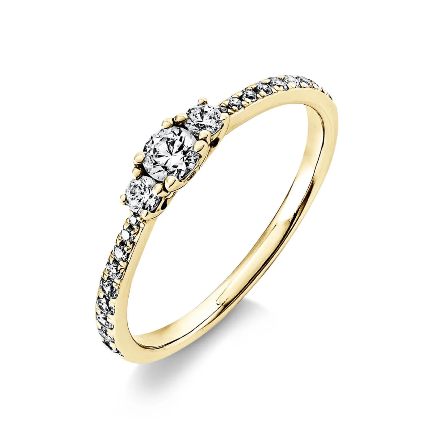 Ring aus 750 Gold Gelbgold mit 21 Diamanten Brillanten 0,37 Ct. 4er-Krappe