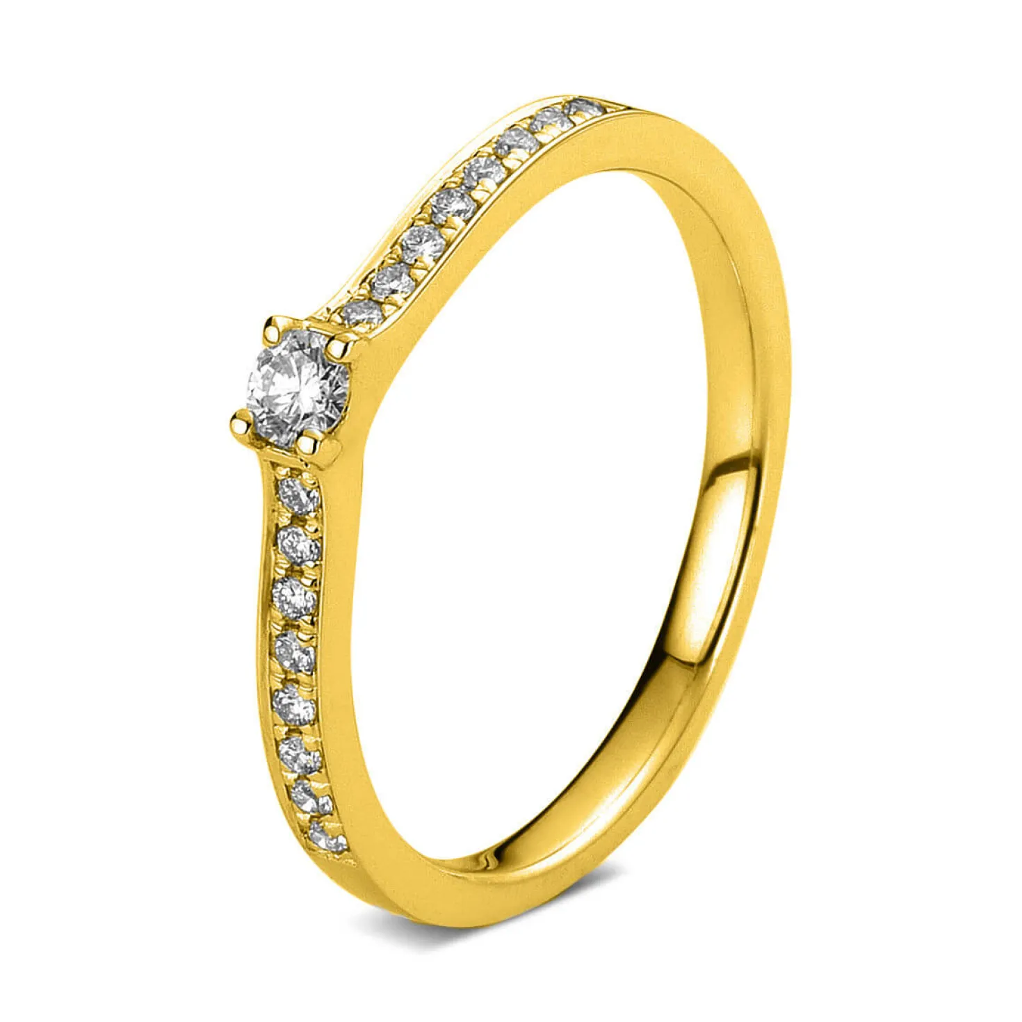 Ring aus 750 Gold Gelbgold mit 17 Diamanten Brillanten 0,22 Ct. 4er-Krappe