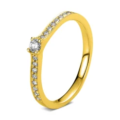 Ring aus 585 Gold Gelbgold mit 17 Diamanten Brillanten 0,22 Ct. 4er-Krappe