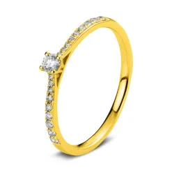 Ring aus 750 Gold Gelbgold mit 19 Diamanten Brillanten 0,22 Ct. 4er-Krappe
