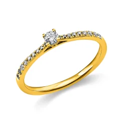 Ring aus 750 Gold Gelbgold mit 19 Diamanten Brillanten 0,22 Ct. 4er-Krappe