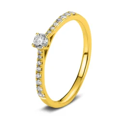 Ring aus 585 Gold Gelbgold mit 17 Diamanten Brillanten 0,30 Ct. 4er-Krappe