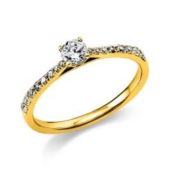 Ring aus 585 Gold Gelbgold mit 17 Diamanten Brillanten 0,37 Ct. 4er-Krappe