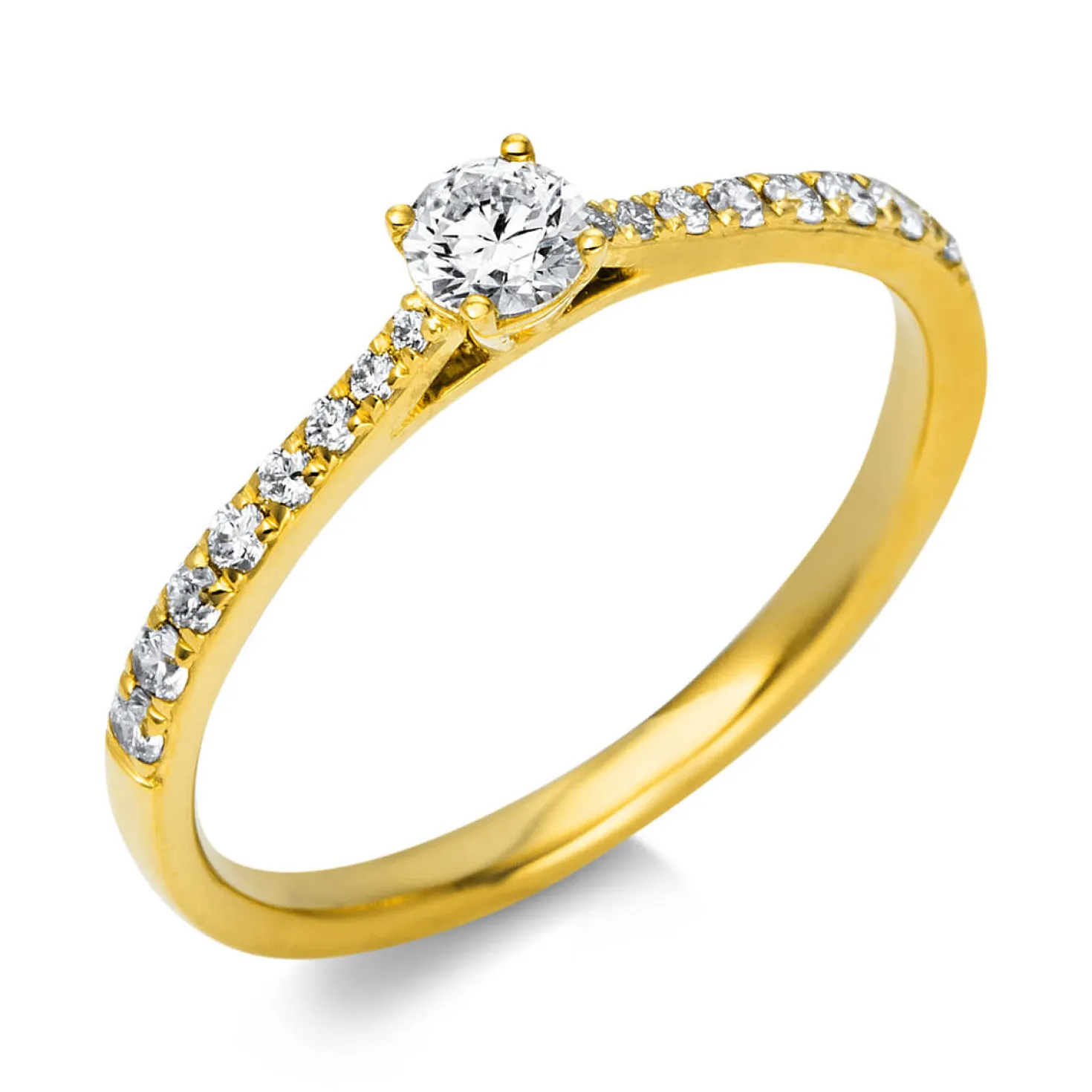 Ring aus 585 Gold Gelbgold mit 17 Diamanten Brillanten 0,37 Ct. 4er-Krappe