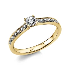 Ring aus 750 Gold Gelbgold mit 17 Diamanten Brillanten 0,35 Ct. 4er-Krappe