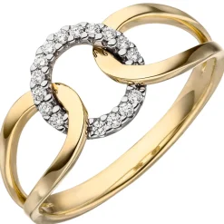 Ring aus 585 Gold Gelbgold mit 16 Diamanten Brillanten im Kreis 0,11 Ct W-si