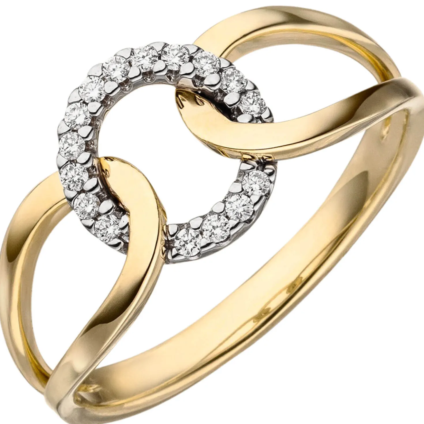 Ring aus 585 Gold Gelbgold mit 16 Diamanten Brillanten im Kreis 0,11 Ct W-si