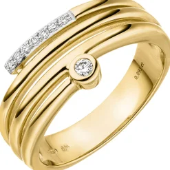 Ring aus 585 Gold Gelbgold mit 8 Diamanten Brillanten W-SI Goldring B: 9,3mm
