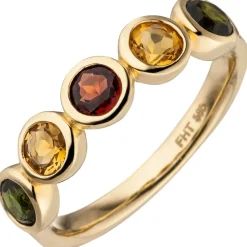 Ring aus 585 Gold Gelbgold mit Edelsteinen Citrin Granat Turmalin multicolor