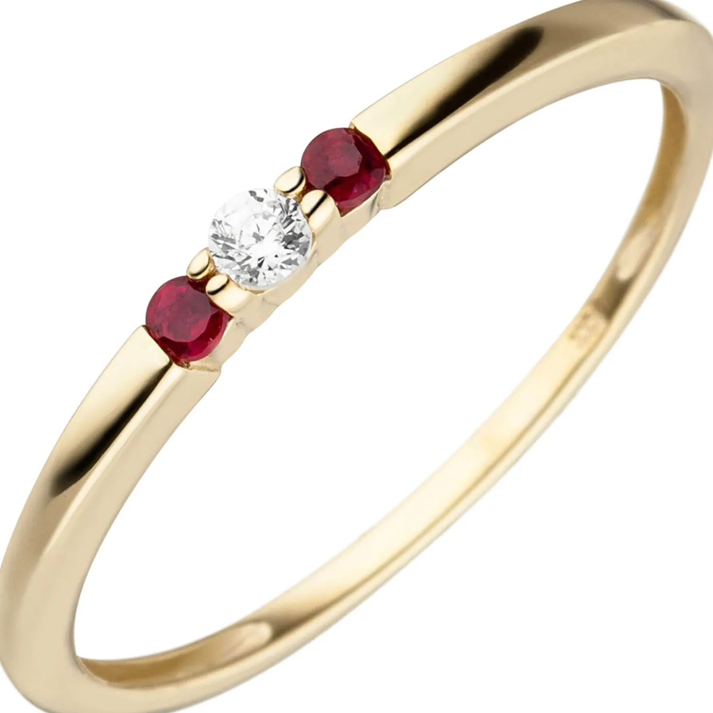 Ring aus 333 Gold Gelbgold mit Rubin & Zirkonia 2,2mm schmal Dreistein Damen