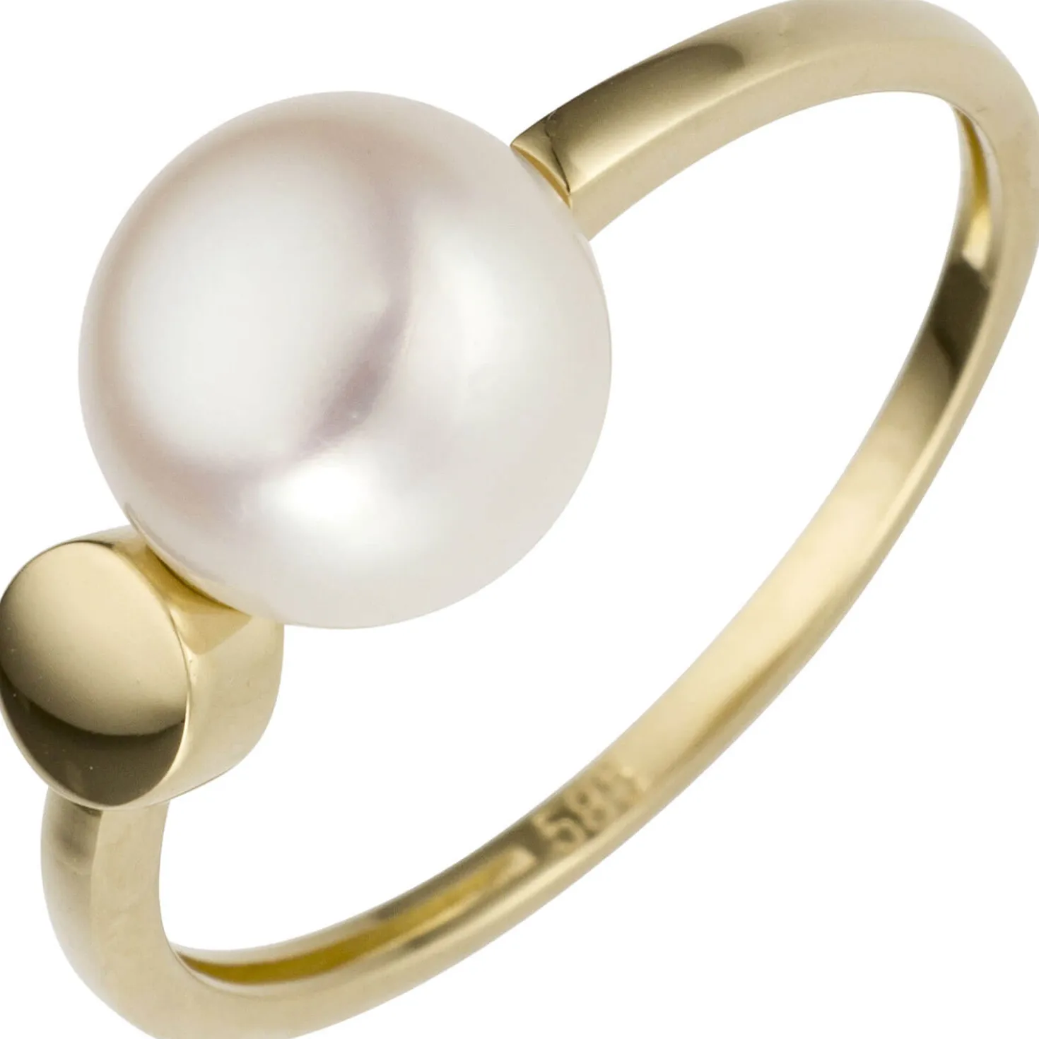 Ring aus 585 Gold Gelbgold mit Süßwasser Perle weiß Perlenring Fingerring Damen
