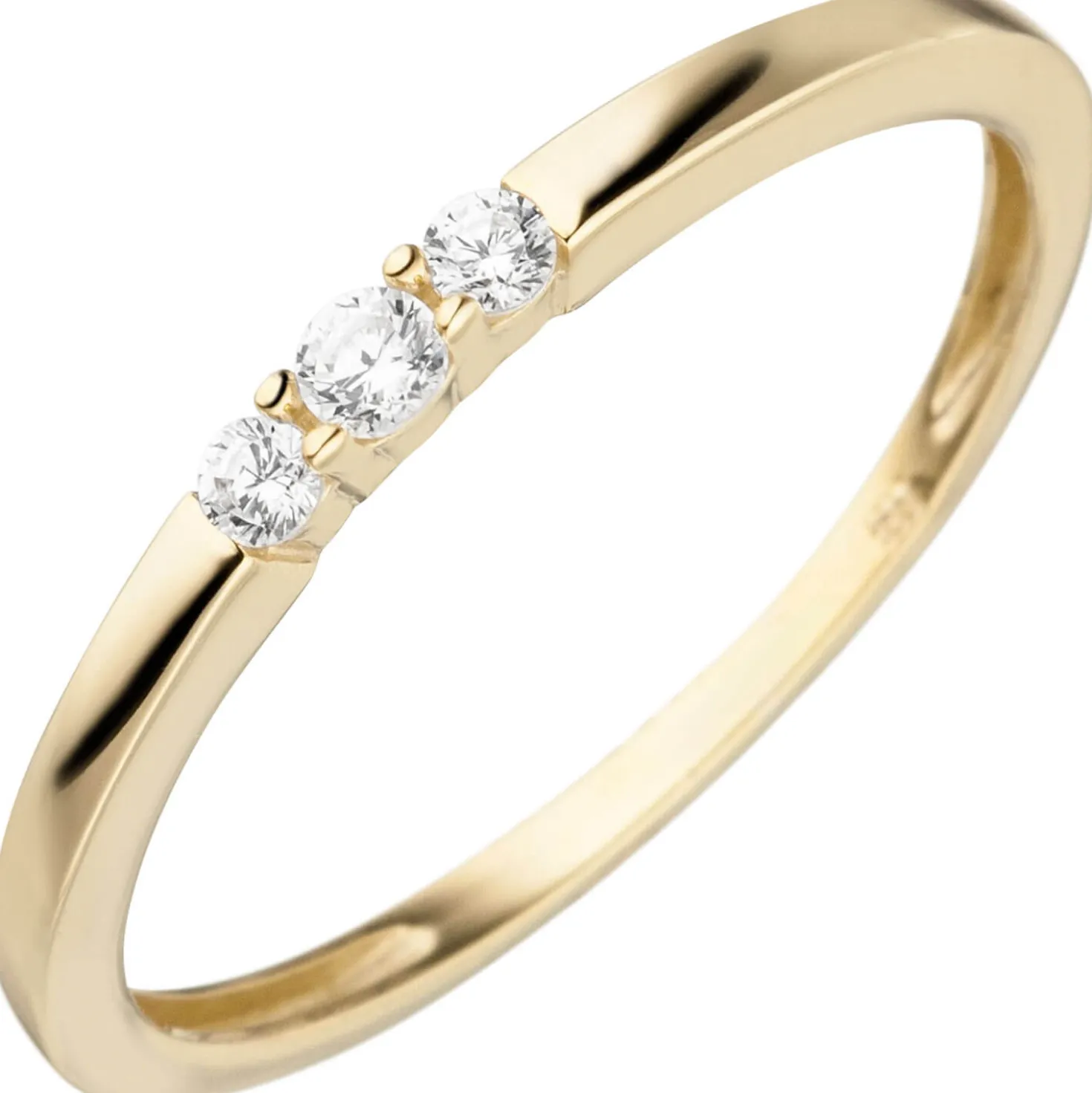 Ring aus 333 Gold Gelbgold mit 3 Zirkonia Goldring 2,1mm schmal Dreistein Damen