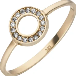 Ring aus 333 Gold Gelbgold mit 21 Zirkonia im Kreis Goldring Fingerring Damen