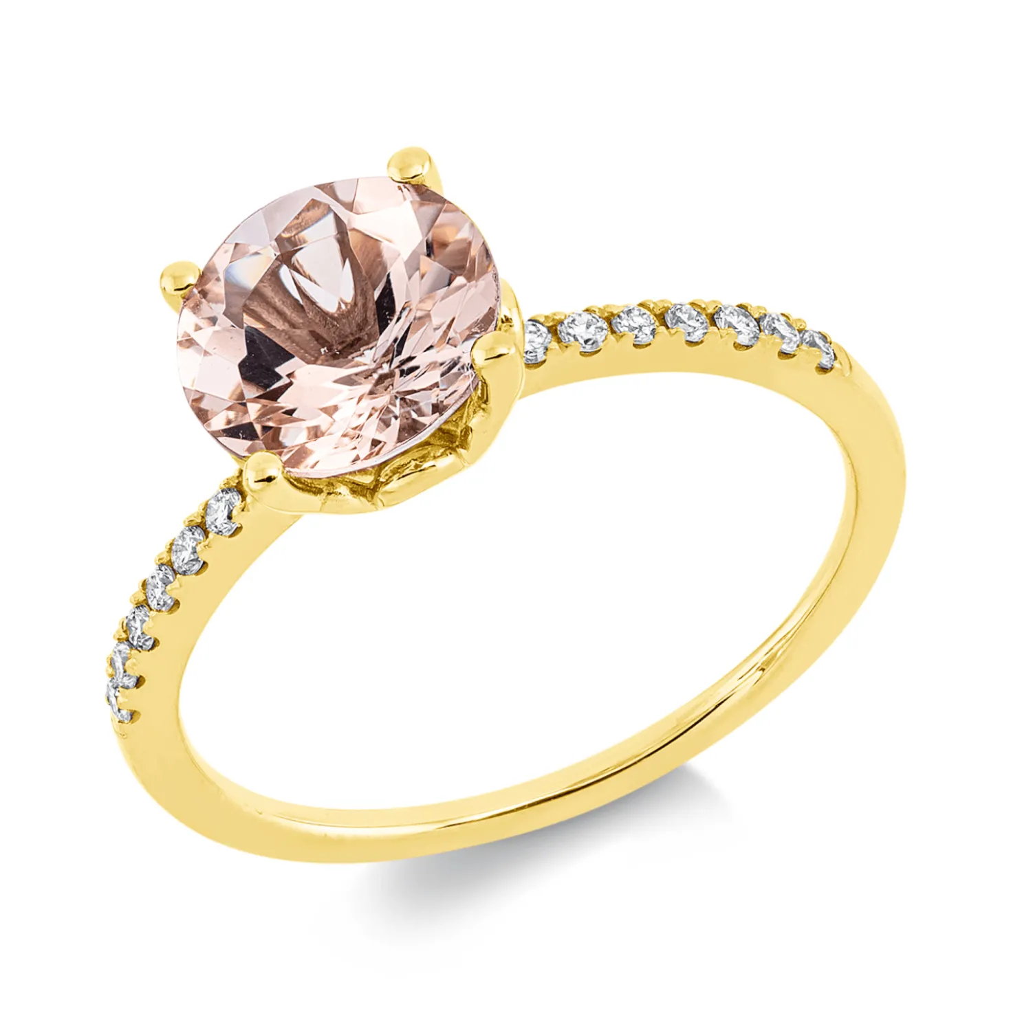 Ring aus 750 Gold Gelbgold Morganit 1,68ct 14 Diamanten 0,11ct TW-SI B:8mm