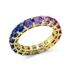 Ring aus 750 Gold Gelbgold 18 Saphire 6,25ct mehrfarbig B:4,2mm 4er-Krappe