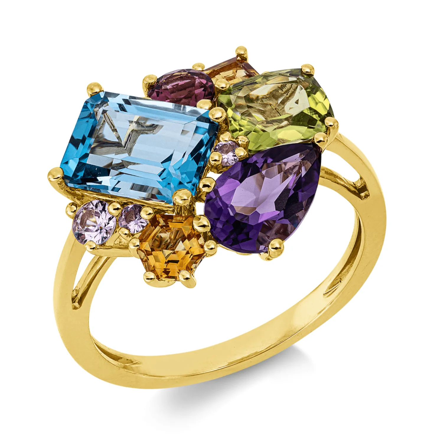 Ring aus 750 Gold Gelbgold 9 Saphire 4,47ct pink B:14mm