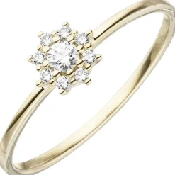 Ring aus 333 Gold Gelbgold Stern mit 9 weißen Zirkonia Fingerring Damen