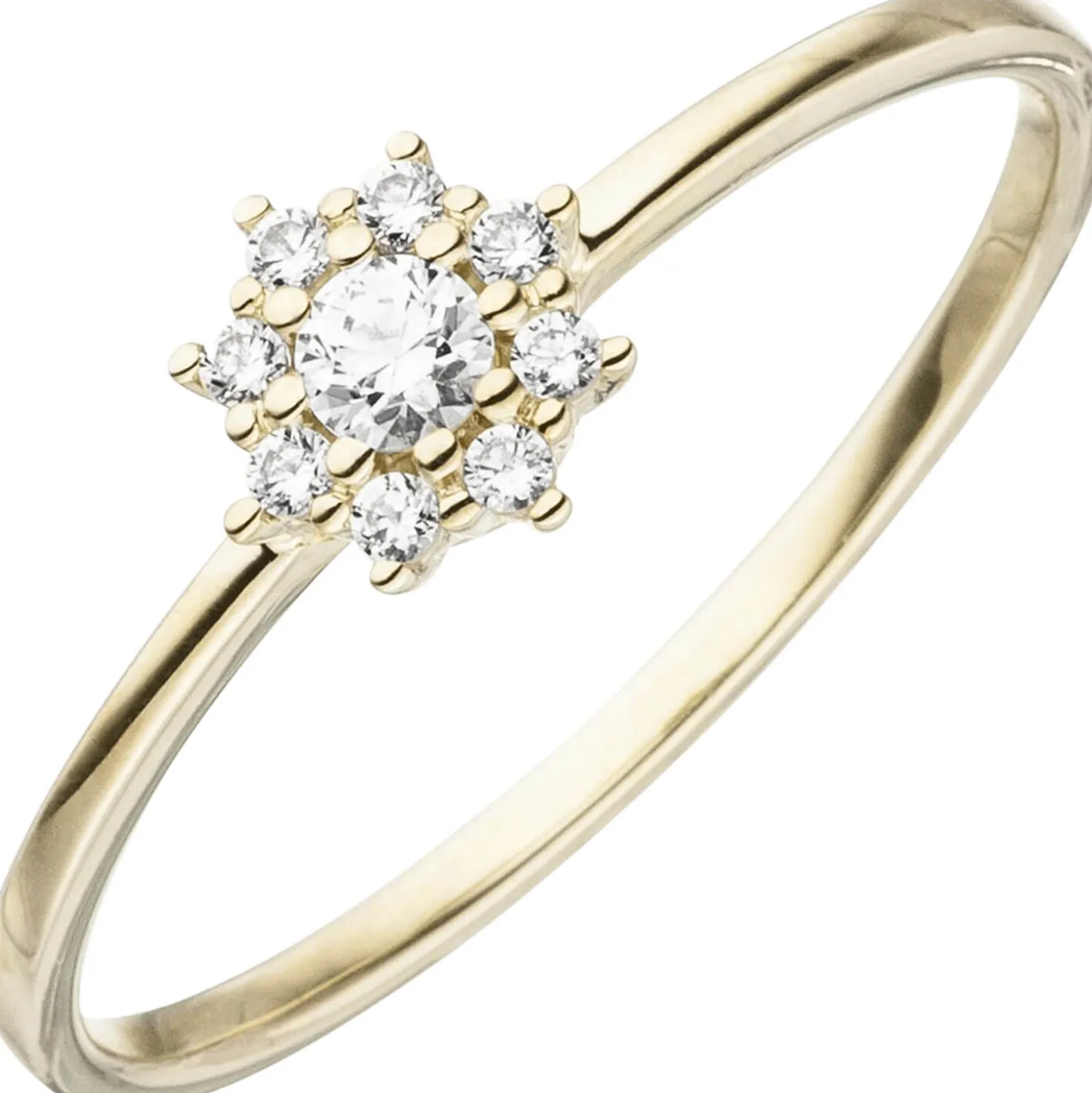 Ring aus 333 Gold Gelbgold Stern mit 9 weißen Zirkonia Fingerring Damen