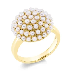Ring aus 750 Gold Gelbgold 59 Süßwasser-Perlen 1,9mm weiß